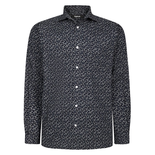 Bigdude Mosaic Print Long Sleeve Poplin Shirt Dark Navy